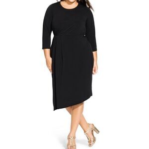 City Chic Black Dress Plus Size 18 (M) Faux Wrap Travel Knit New